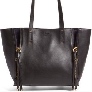 CHLOE Black Leather Milo Tote with Fringe